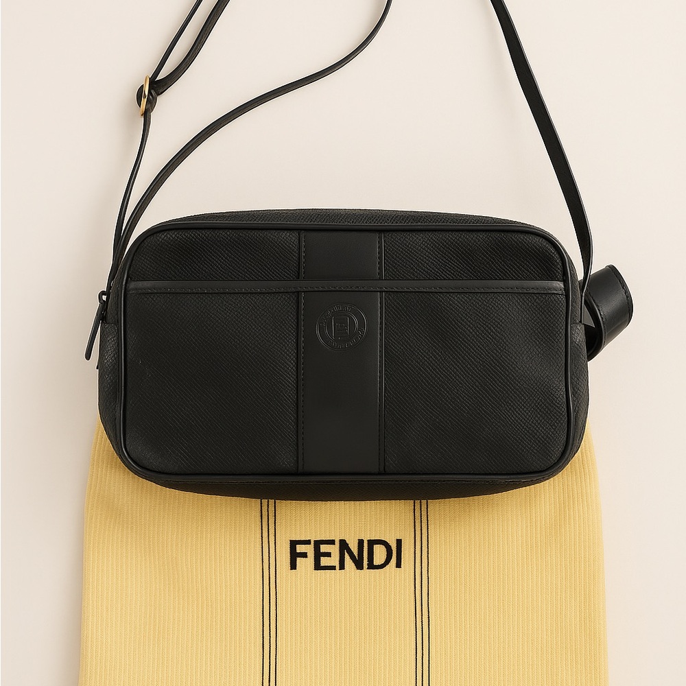 Vintage Fendi Black Crossbody Bag with Logo Detail + Bonus Charms